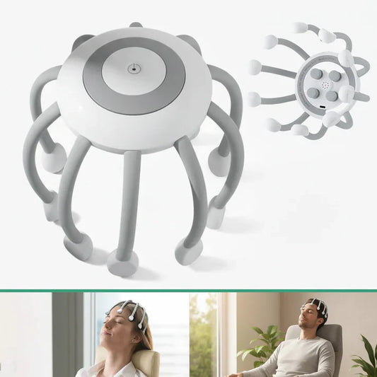 Casque de Massage Crânien 3D – 8 Bras Relaxants